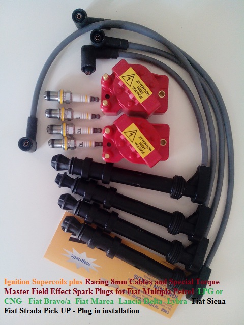 Ignition SuperCoil cables 8mm TM plugs for Fiat Multipla CNG LPG Palio Siena Dedra Delta